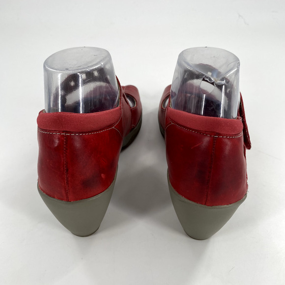 Merrell Cycling Evera MJ Sunset Peep Toe Pumps Heels Womens Sz 8 Red Leather - Picture 8 of 8